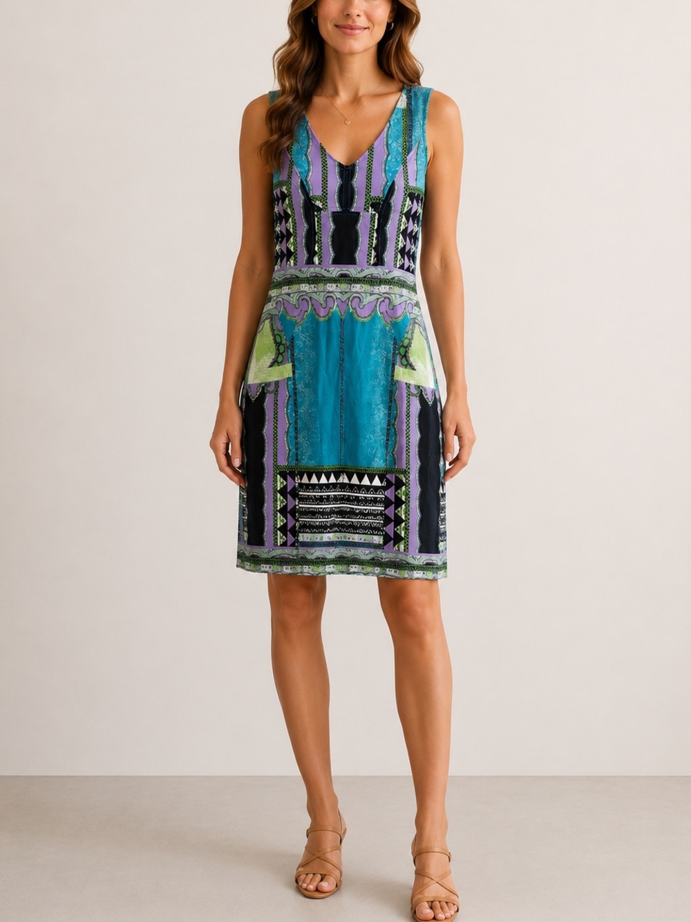 Etro Milano Paisley Geometric Iconic Print Resortwear Sleeveless Sheath Dress